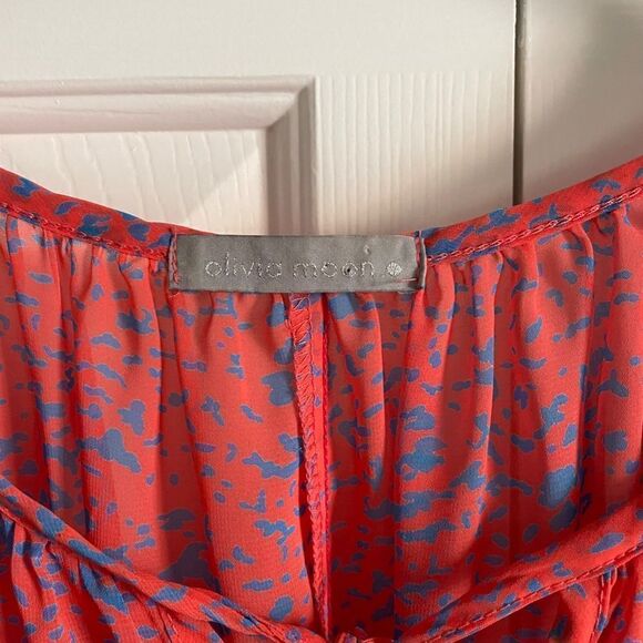 Women's Olivia Moon Tie Front Sheer Geometric Print Peasant Top Size XS - Picture 3 of 7